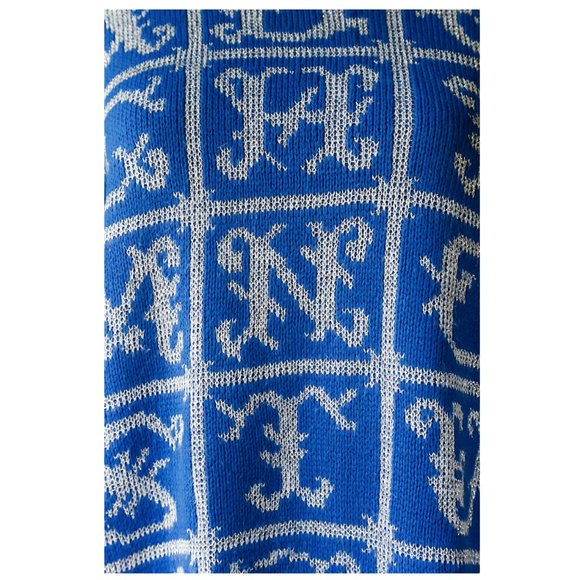 Vintage ADELE 80s 90s Blue White Alphabet Letters Sweater - Picture 5 of 9